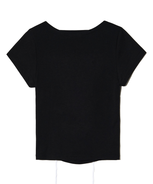 PIECEMAKER（ピースメーカー）の「RIBBON SHIRRING TEE (BLACK)（Tシャツ/カットソー・レディース・その他・FREE）」の3枚目の写真