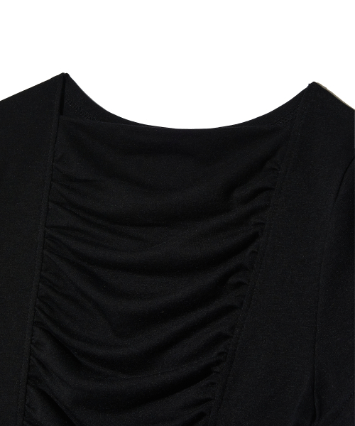 PIECEMAKER（ピースメーカー）の「RIBBON SHIRRING TEE (BLACK)（Tシャツ/カットソー・レディース・その他・FREE）」の4枚目の写真