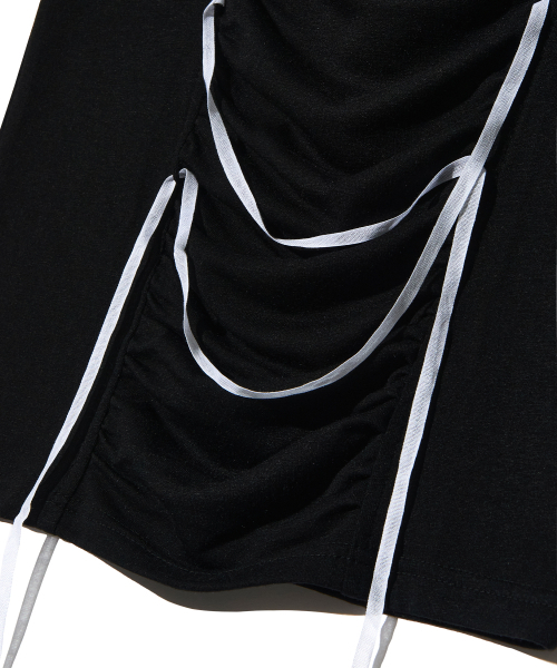 PIECEMAKER（ピースメーカー）の「RIBBON SHIRRING TEE (BLACK)（Tシャツ/カットソー・レディース・その他・FREE）」の5枚目の写真