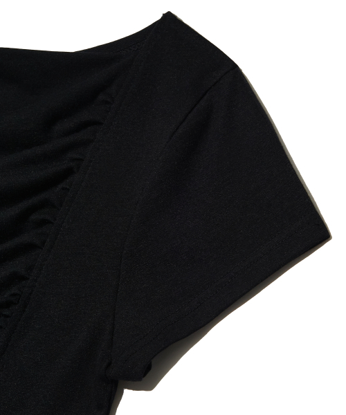 PIECEMAKER（ピースメーカー）の「RIBBON SHIRRING TEE (BLACK)（Tシャツ/カットソー・レディース・その他・FREE）」の6枚目の写真