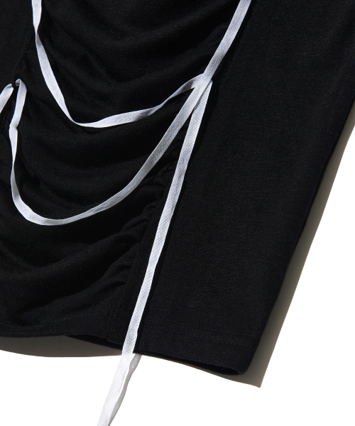 PIECEMAKER（ピースメーカー）の「RIBBON SHIRRING TEE (BLACK)（Tシャツ/カットソー・レディース・その他・FREE）」の7枚目の写真