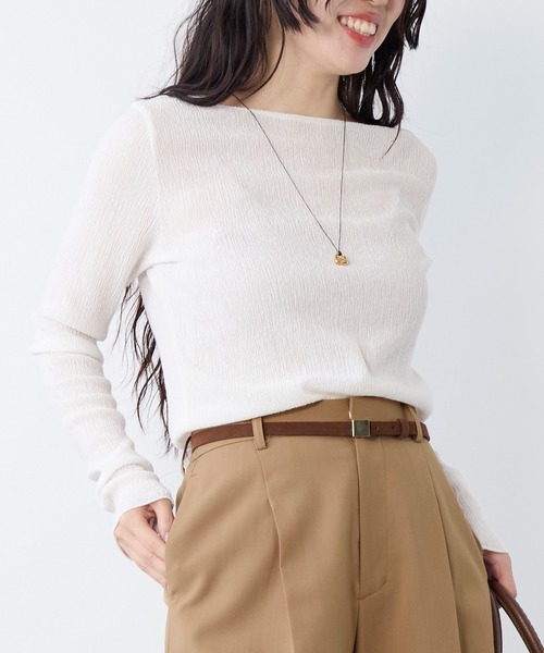 MICA&DEAL（マイカ＆ディール）の「シアーマーブルカットソー（Tシャツ/カットソー・レディース・ホワイト/アイボリー/ブラック・FREE）」の4枚目の写真