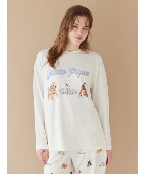 ジェラートピケ⭐︎プレイフルドッグ UNISEX】プレイフルDOGワンポイントロンT（ルームウェア/パジャマ