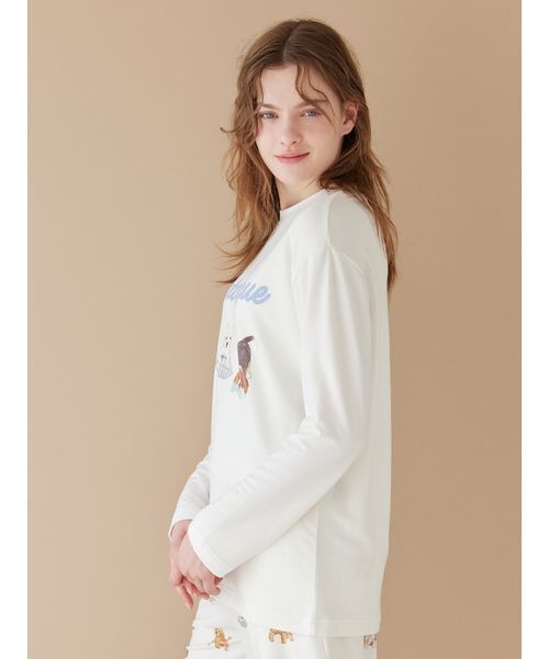gelato pique(ジェラートピケ)の「【UNISEX】プレイフルDOGワンポイントロンT(ルームウェア/パジャマ・レディース・オフホワイト/グレー・S-M/M-L)」の6枚目の写真