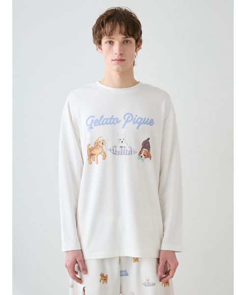 gelato pique(ジェラートピケ)の「【UNISEX】プレイフルDOGワンポイントロンT(ルームウェア/パジャマ・レディース・オフホワイト/グレー・S-M/M-L)」の12枚目の写真