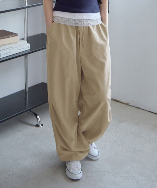 CHAN ME(チャンミ)の「裾ドロストイージーワイドパンツ(その他パンツ・レディース・ブラック/グレー/ネイビー/ベージュ・MEDIUM/LARGE/X-LARGE)」の7枚目の写真
