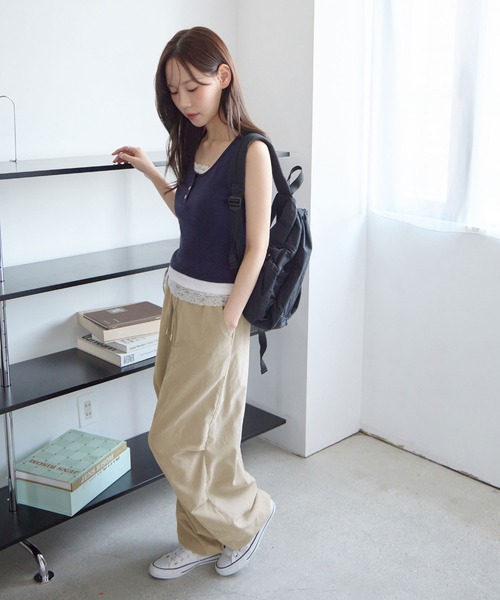 CHAN ME(チャンミ)の「裾ドロストイージーワイドパンツ(その他パンツ・レディース・ブラック/グレー/ネイビー/ベージュ・MEDIUM/LARGE/X-LARGE)」の12枚目の写真