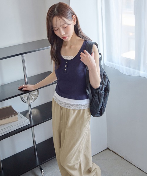 CHAN ME(チャンミ)の「裾ドロストイージーワイドパンツ(その他パンツ・レディース・ブラック/グレー/ネイビー/ベージュ・MEDIUM/LARGE/X-LARGE)」の11枚目の写真