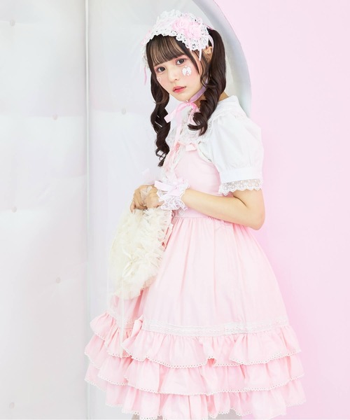 BODYLINE（ボディライン）の「レースアップリボンフリルジャンパースカート（ワンピース・レディース・ピンク/ブラック/ブラック×ホワイト・2L/L/4L/M）」の14枚目の写真