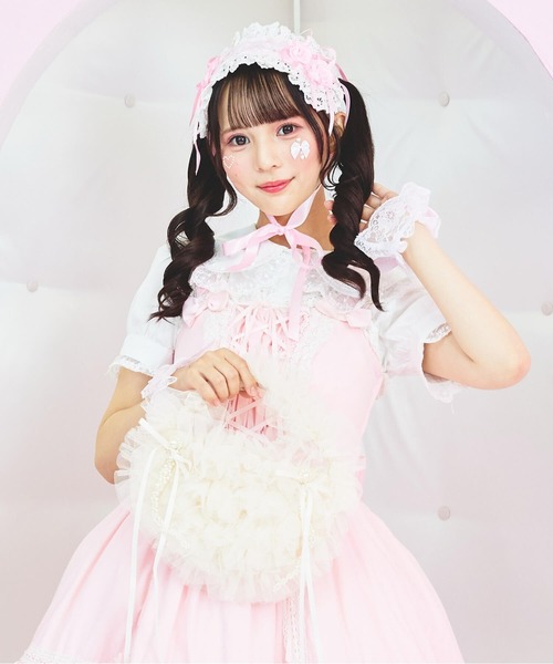 BODYLINE（ボディライン）の「レースアップリボンフリルジャンパースカート（ワンピース・レディース・ピンク/ブラック/ブラック×ホワイト・2L/L/4L/M）」の15枚目の写真