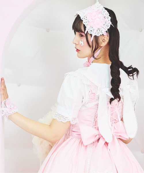 BODYLINE（ボディライン）の「レースアップリボンフリルジャンパースカート（ワンピース・レディース・ピンク/ブラック/ブラック×ホワイト・2L/L/4L/M）」の18枚目の写真