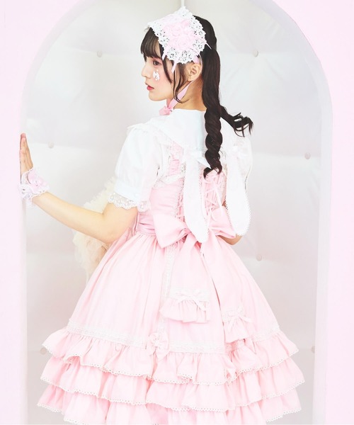 BODYLINE（ボディライン）の「レースアップリボンフリルジャンパースカート（ワンピース・レディース・ピンク/ブラック/ブラック×ホワイト・2L/L/4L/M）」の21枚目の写真