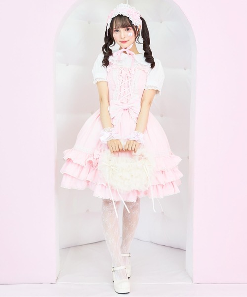 BODYLINE（ボディライン）の「レースアップリボンフリルジャンパースカート（ワンピース・レディース・ピンク/ブラック/ブラック×ホワイト・2L/L/4L/M）」の22枚目の写真