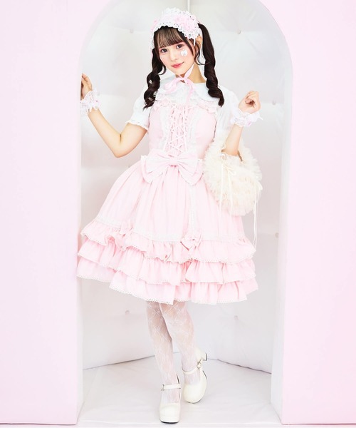BODYLINE(ボディライン)の「レースアップリボンフリルジャンパースカート(ワンピース・レディース・ピンク/ブラック/ブラック×ホワイト・2L/L/4L/M)」の22枚目の写真