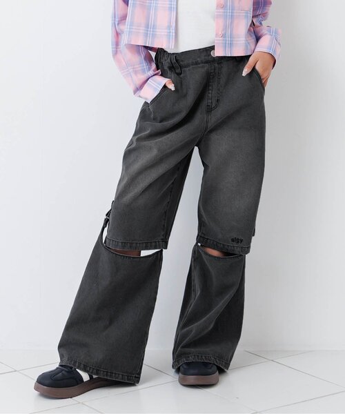 algy(アルジー)の「2WAYデザインパンツ(デニムパンツ・キッズ・ブラック/サックスブルー/ピンク・130/140/150/160)」の1枚目の写真