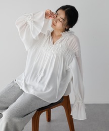 Editt by YECCA VECCA | シャーリングギャザーリボンブラウス(シャツ/ブラウス)