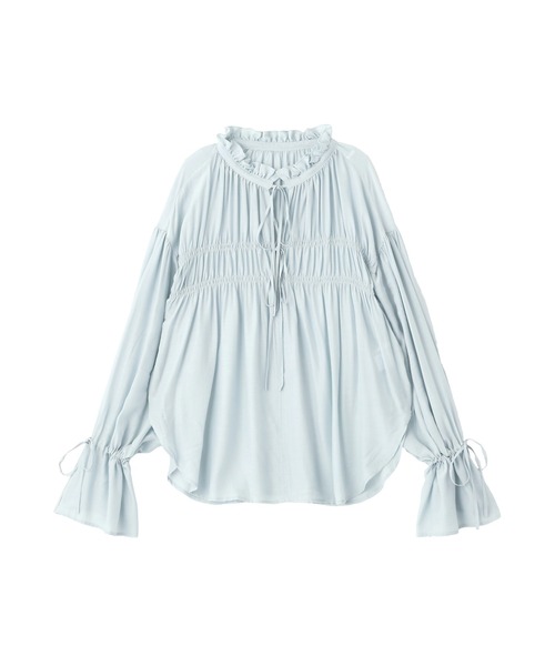 Editt by YECCA VECCA（エディットバイイェッカヴェッカ）の「シャーリングギャザーリボンブラウス（シャツ/ブラウス・レディース・イエロー/ネイビー/オフホワイト/サックスブルー・FREE）」の13枚目の写真