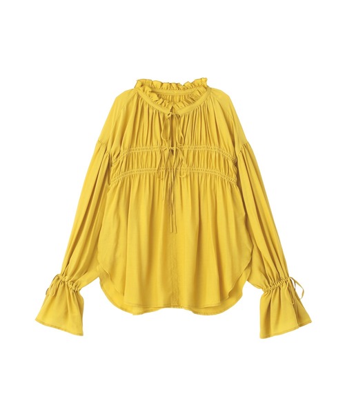 Editt by YECCA VECCA（エディットバイイェッカヴェッカ）の「シャーリングギャザーリボンブラウス（シャツ/ブラウス・レディース・イエロー/ネイビー/オフホワイト/サックスブルー・FREE）」の20枚目の写真