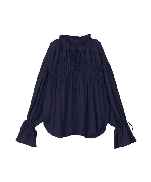 Editt by YECCA VECCA（エディットバイイェッカヴェッカ）の「シャーリングギャザーリボンブラウス（シャツ/ブラウス・レディース・イエロー/ネイビー/オフホワイト/サックスブルー・FREE）」の21枚目の写真