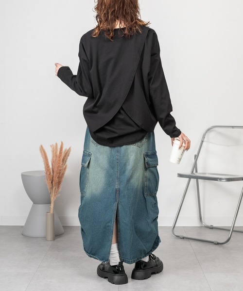 RCD(アールシーディー)の「バックダブル長袖Tシャツ(Tシャツ/カットソー・レディース・ブラック/ホワイト・4L~5L/LL~3L/M-L)」の8枚目の写真