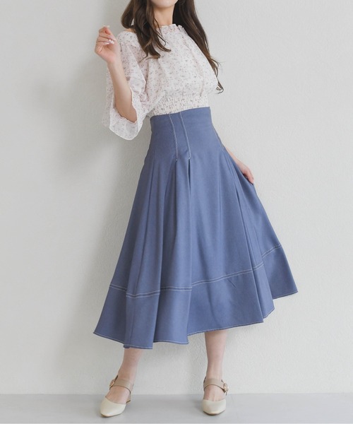 MISCH MASCH(ミッシュマッシュ)の「2026春夏新作 ポリデニム配色ステッチレースアップスカート(スカート・レディース・ブラック/ネイビー/ブルー・S/M)」の3枚目の写真