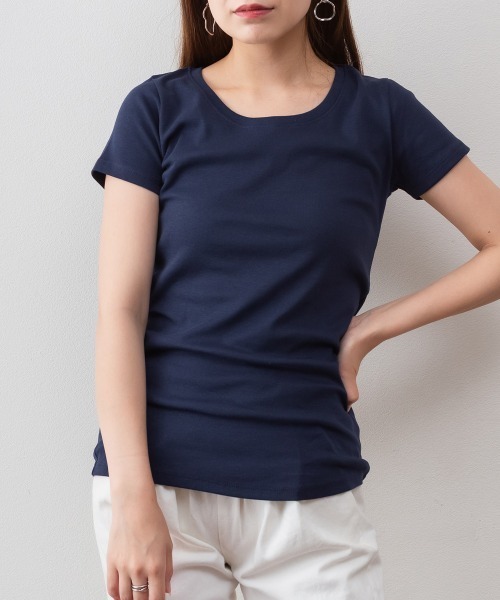 RCD(アールシーディー)の「コットンフライス半袖Tシャツ インナー(Tシャツ/カットソー・レディース・杢グレー/チャコールグレー/オフホワイト/ネイビー/ブラック・L/M/LL)」の5枚目の写真
