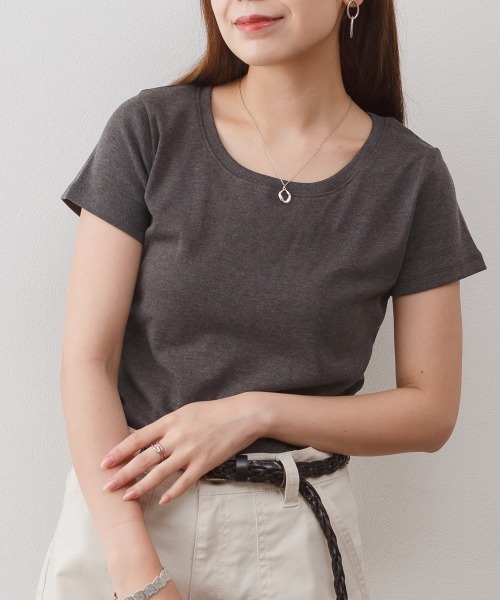 RCD(アールシーディー)の「コットンフライス半袖Tシャツ インナー(Tシャツ/カットソー・レディース・杢グレー/チャコールグレー/オフホワイト/ネイビー/ブラック・L/M/LL)」の1枚目の写真