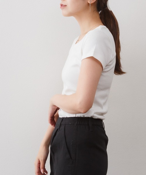 RCD(アールシーディー)の「コットンフライス半袖Tシャツ インナー(Tシャツ/カットソー・レディース・杢グレー/チャコールグレー/オフホワイト/ネイビー/ブラック・L/M/LL)」の7枚目の写真