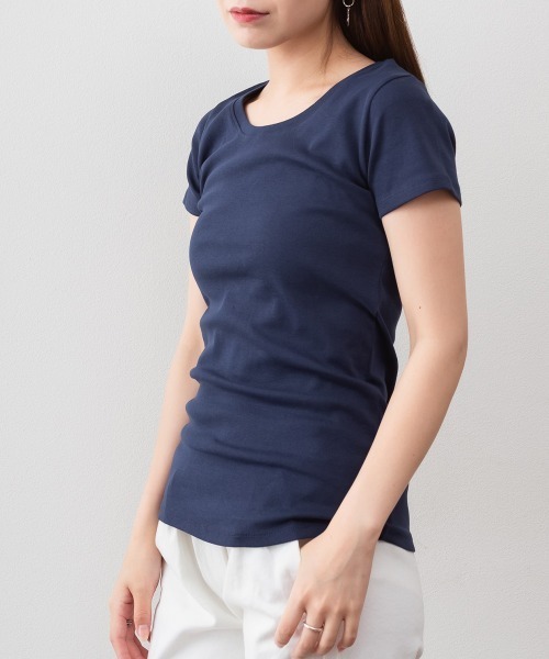 RCD(アールシーディー)の「コットンフライス半袖Tシャツ インナー(Tシャツ/カットソー・レディース・杢グレー/チャコールグレー/オフホワイト/ネイビー/ブラック・L/M/LL)」の18枚目の写真