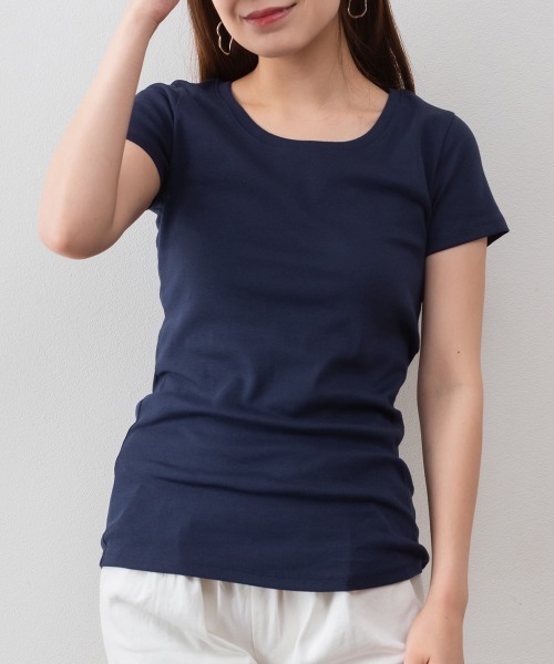 RCD(アールシーディー)の「コットンフライス半袖Tシャツ インナー(Tシャツ/カットソー・レディース・杢グレー/チャコールグレー/オフホワイト/ネイビー/ブラック・L/M/LL)」の17枚目の写真