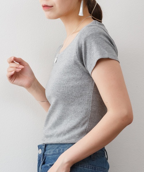 RCD(アールシーディー)の「コットンフライス半袖Tシャツ インナー(Tシャツ/カットソー・レディース・杢グレー/チャコールグレー/オフホワイト/ネイビー/ブラック・L/M/LL)」の15枚目の写真