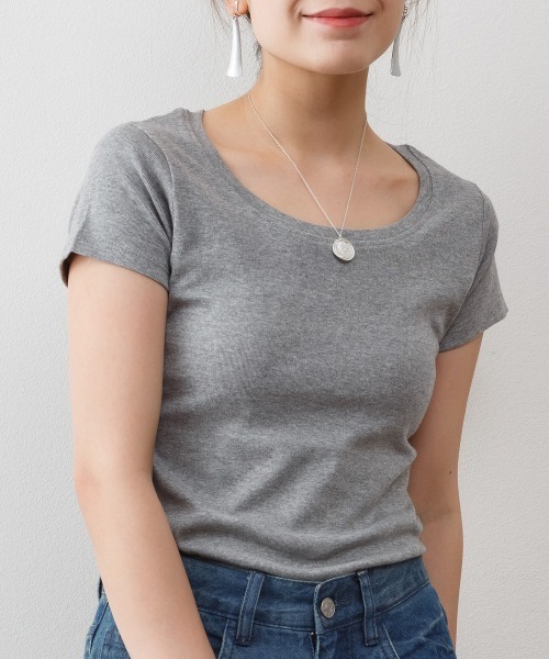 RCD(アールシーディー)の「コットンフライス半袖Tシャツ インナー(Tシャツ/カットソー・レディース・杢グレー/チャコールグレー/オフホワイト/ネイビー/ブラック・L/M/LL)」の14枚目の写真