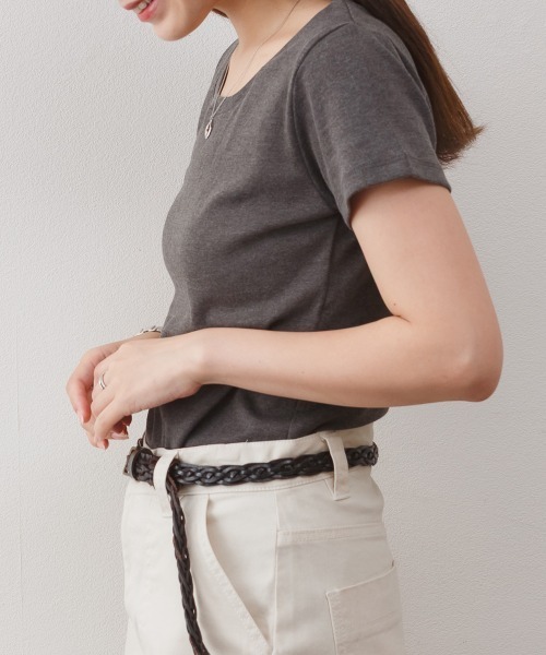 RCD(アールシーディー)の「コットンフライス半袖Tシャツ インナー(Tシャツ/カットソー・レディース・杢グレー/チャコールグレー/オフホワイト/ネイビー/ブラック・L/M/LL)」の12枚目の写真
