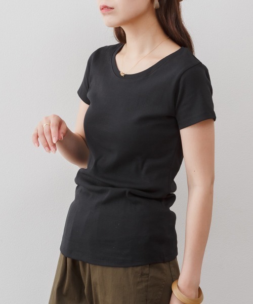 RCD(アールシーディー)の「コットンフライス半袖Tシャツ インナー(Tシャツ/カットソー・レディース・杢グレー/チャコールグレー/オフホワイト/ネイビー/ブラック・L/M/LL)」の9枚目の写真