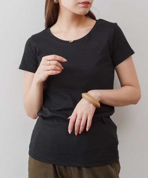 RCD(アールシーディー)の「コットンフライス半袖Tシャツ インナー(Tシャツ/カットソー・レディース・杢グレー/チャコールグレー/オフホワイト/ネイビー/ブラック・L/M/LL)」の8枚目の写真