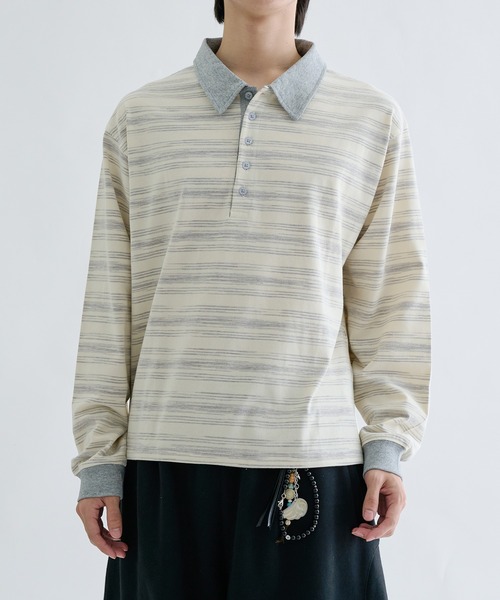 EPNK（イーピーエヌケー）の「Multi border rugger shirts / マルチボーダーラガーシャツ（Tシャツ/カットソー・メンズ・ブラック/グレー・SMALL/MEDIUM/LARGE）」の2枚目の写真