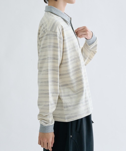 EPNK（イーピーエヌケー）の「Multi border rugger shirts / マルチボーダーラガーシャツ（Tシャツ/カットソー・メンズ・ブラック/グレー・SMALL/MEDIUM/LARGE）」の5枚目の写真