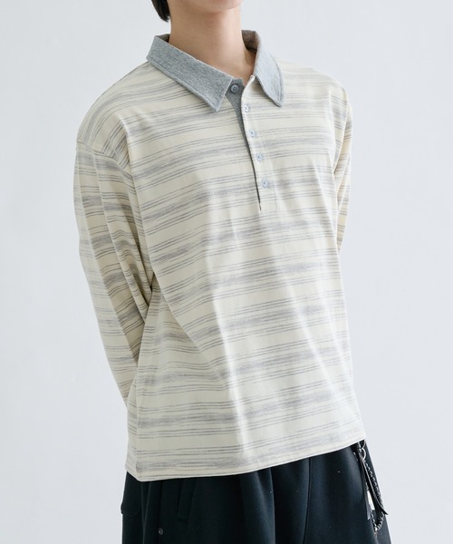 EPNK（イーピーエヌケー）の「Multi border rugger shirts / マルチボーダーラガーシャツ（Tシャツ/カットソー・メンズ・ブラック/グレー・SMALL/MEDIUM/LARGE）」の7枚目の写真