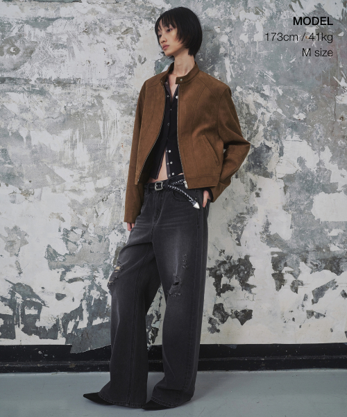MUSINSA STANDARD WOMAN（ムシンサスタンダードウーマン）の「ウィメンズ シンセティックスエード レーサージャケット [ブラウン]（ライダースジャケット・レディース・その他・X-SMALL/SMALL/MEDIUM/LARGE）」の2枚目の写真