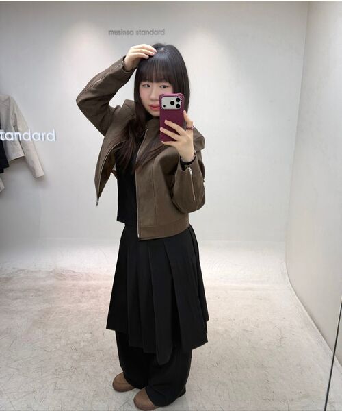 MUSINSA STANDARD WOMAN（ムシンサスタンダードウーマン）の「ウィメンズ シンセティックスエード レーサージャケット [ブラウン]（ライダースジャケット・レディース・その他・X-SMALL/SMALL/MEDIUM/LARGE）」の21枚目の写真