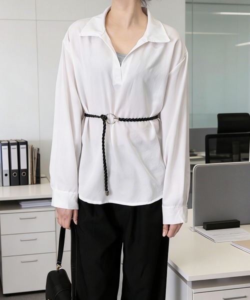 Miniministore(ミニミニストア)の「レイヤード風シャツブラウスベルト付き春服(シャツ/ブラウス・レディース・ブラック/プラム/ミント/ホワイト・FREE)」の2枚目の写真