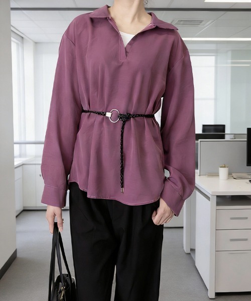 Miniministore(ミニミニストア)の「レイヤード風シャツブラウスベルト付き春服(シャツ/ブラウス・レディース・ブラック/プラム/ミント/ホワイト・FREE)」の1枚目の写真