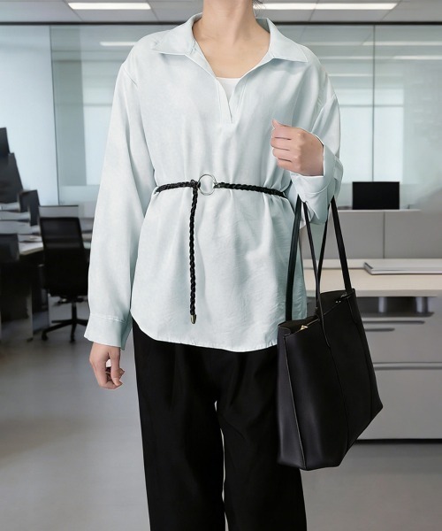 Miniministore(ミニミニストア)の「レイヤード風シャツブラウスベルト付き春服(シャツ/ブラウス・レディース・ブラック/プラム/ミント/ホワイト・FREE)」の4枚目の写真