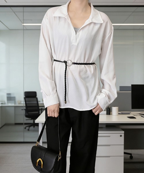 Miniministore(ミニミニストア)の「レイヤード風シャツブラウスベルト付き春服(シャツ/ブラウス・レディース・ブラック/プラム/ミント/ホワイト・FREE)」の11枚目の写真