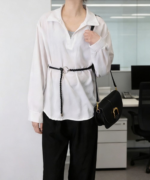 Miniministore(ミニミニストア)の「レイヤード風シャツブラウスベルト付き春服(シャツ/ブラウス・レディース・ブラック/プラム/ミント/ホワイト・FREE)」の12枚目の写真