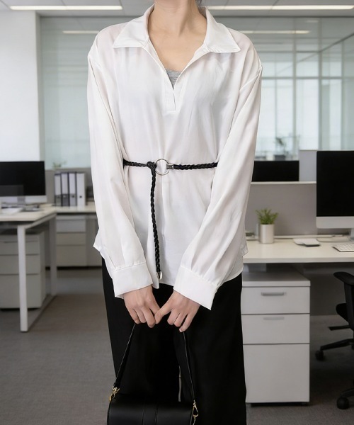 Miniministore(ミニミニストア)の「レイヤード風シャツブラウスベルト付き春服(シャツ/ブラウス・レディース・ブラック/プラム/ミント/ホワイト・FREE)」の13枚目の写真