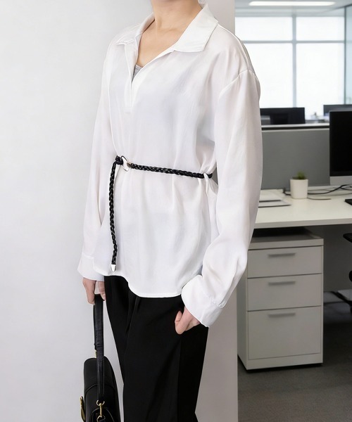 Miniministore(ミニミニストア)の「レイヤード風シャツブラウスベルト付き春服(シャツ/ブラウス・レディース・ブラック/プラム/ミント/ホワイト・FREE)」の14枚目の写真