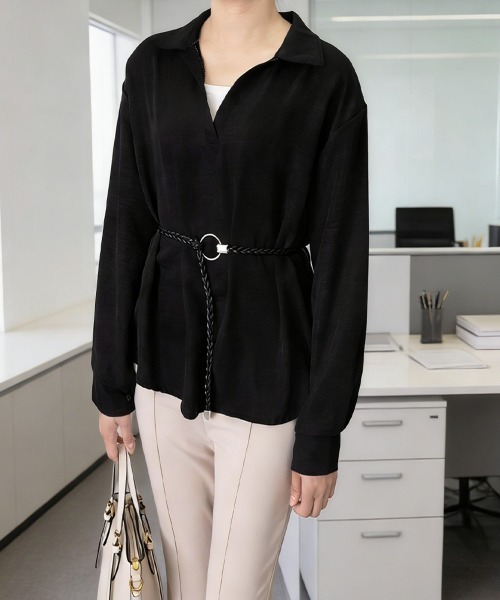 Miniministore(ミニミニストア)の「レイヤード風シャツブラウスベルト付き春服(シャツ/ブラウス・レディース・ブラック/プラム/ミント/ホワイト・FREE)」の15枚目の写真
