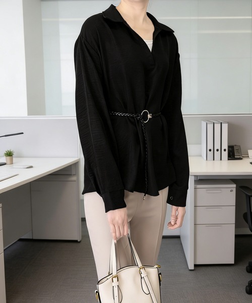 Miniministore(ミニミニストア)の「レイヤード風シャツブラウスベルト付き春服(シャツ/ブラウス・レディース・ブラック/プラム/ミント/ホワイト・FREE)」の16枚目の写真