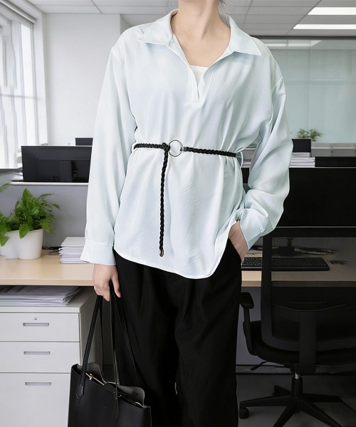 Miniministore(ミニミニストア)の「レイヤード風シャツブラウスベルト付き春服(シャツ/ブラウス・レディース・ブラック/プラム/ミント/ホワイト・FREE)」の18枚目の写真